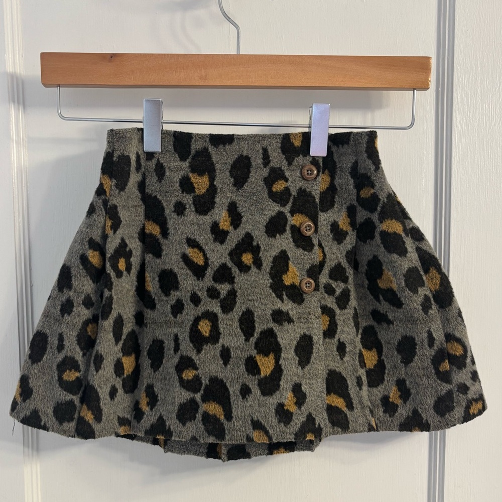 Girls Leopard Print Skirt with Button Detail